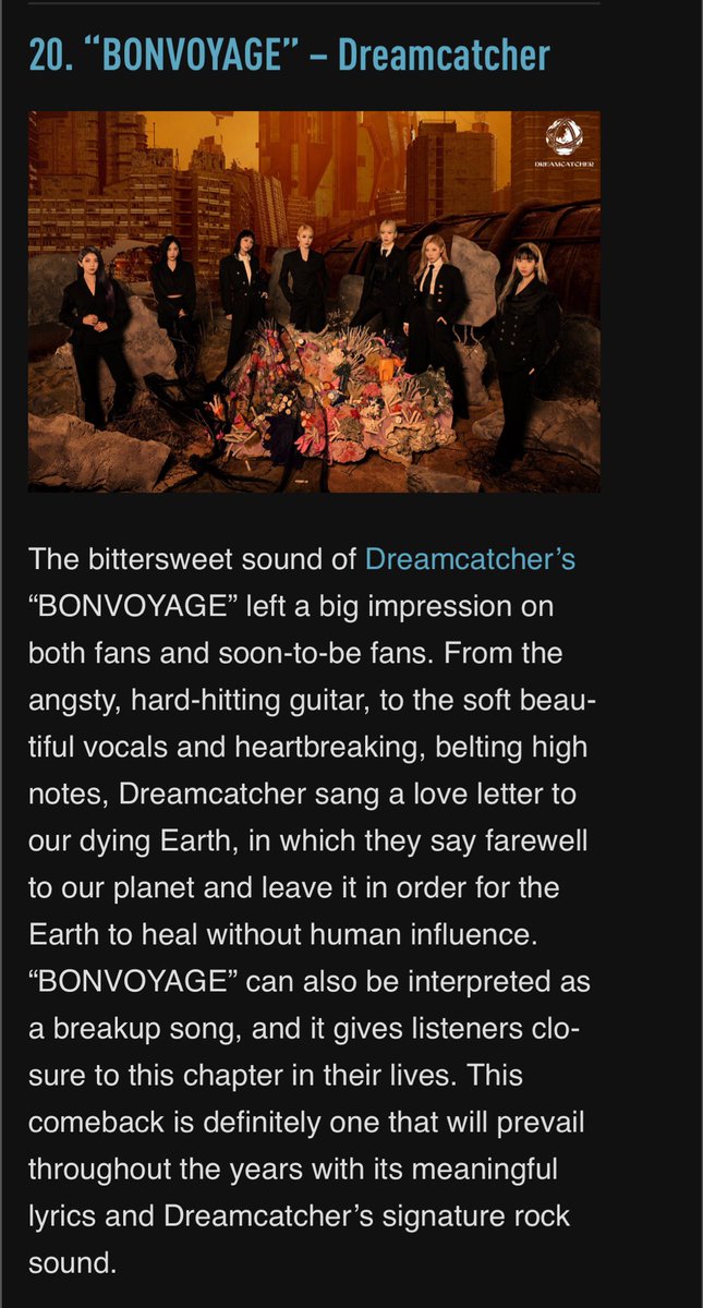 arcaneghost_'s tweet photo. Last blurb of the year. I wrote about Dreamcatcher’s “BONVOYAGE” as one of the best songs of 2023. Personally, it gave me the courage to leave a relationship where I wasn’t happy anymore. Thanks @hf_dreamcatcher 💙
#드림캐쳐 #8th_Mini_Album #Apocalypse #From_us #BONVOYAGE https://t.co/iqhTNH2iuu