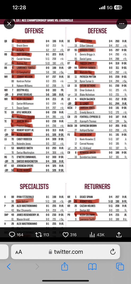 Just gonna sit this here for all you clowns trying to talk shit about us (FSU) Don’t care how you say it or look at it. This is what happens when your roster looks like this!!! Can’t field this and have any hope of beating anyone!!!!