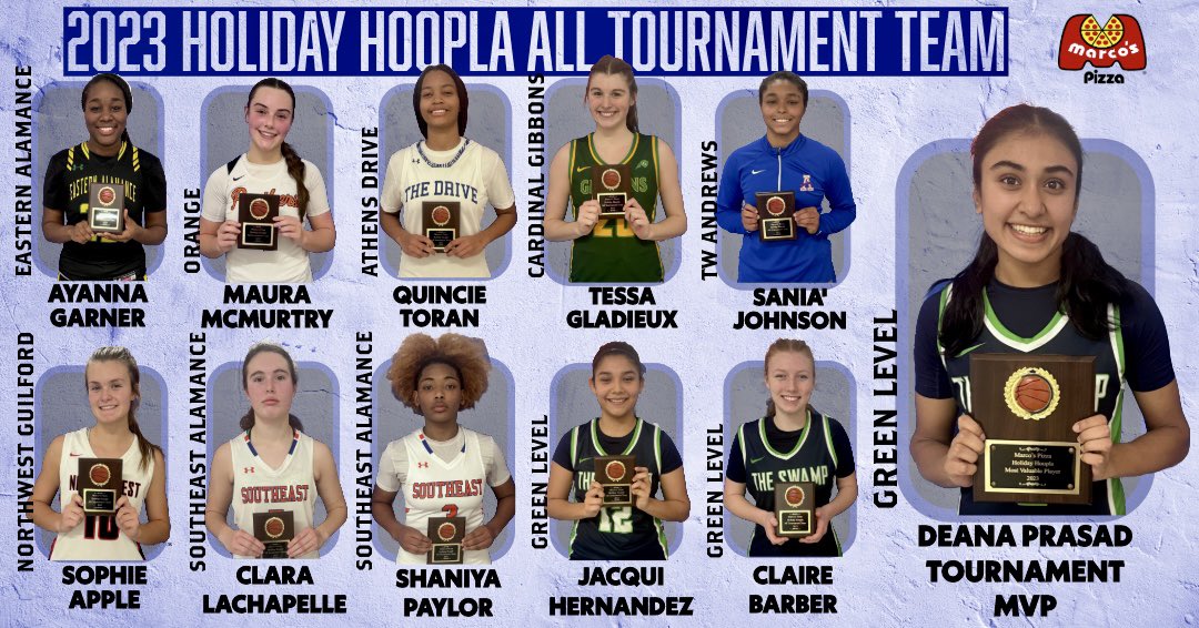 Congratulations to the 2023 Marcos Pizza Holiday Hoopla Girls All Tournament Team!