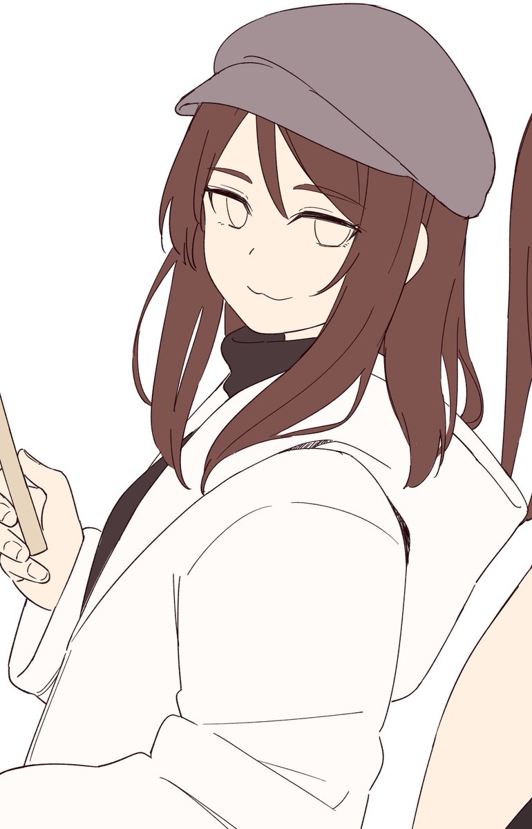 1girl brown hair solo hat smile looking at viewer white background  illustration images