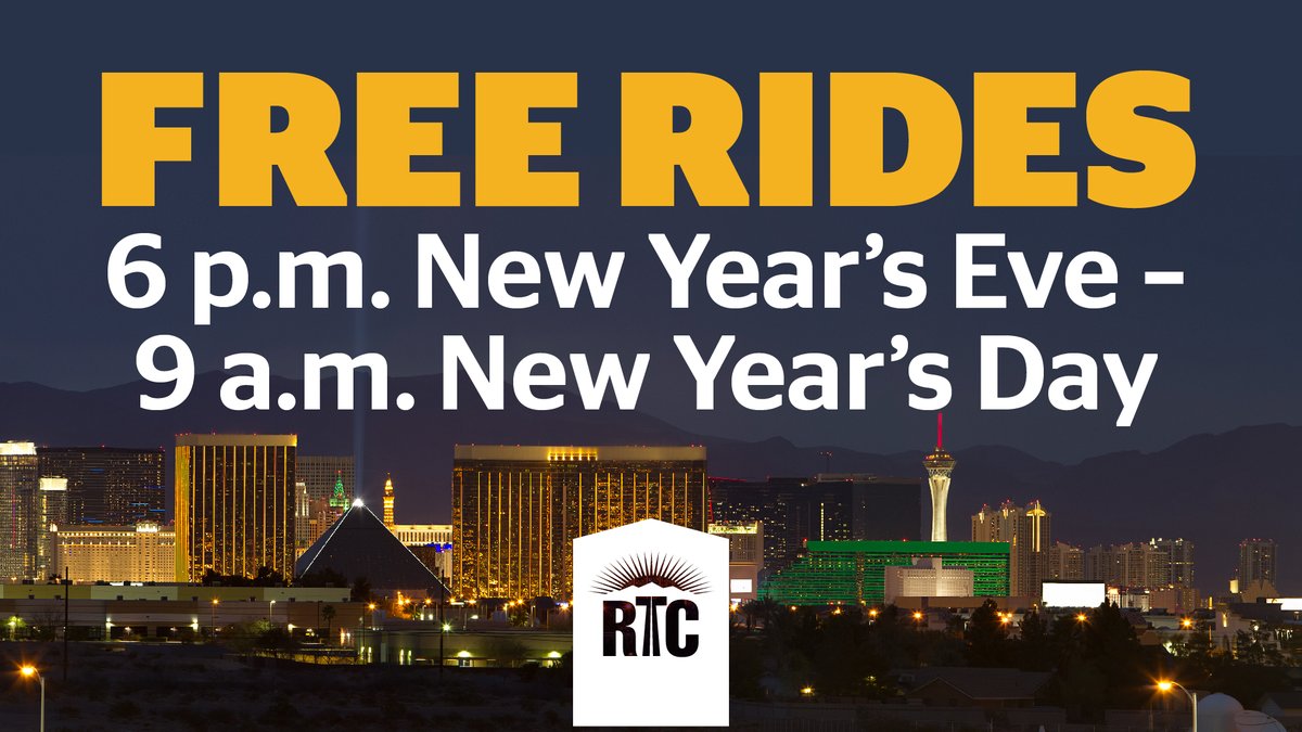 Heading out tonight to ring in the new year? Stay safe and take advantage of the ultimate designated driver, <a href="/RTCSNV/">RTC Southern Nevada</a> transit! 🚌 All rides are FREE beginning at 6 p.m. tonight and continuing through 9 a.m. tomorrow morning #NewYearsEve