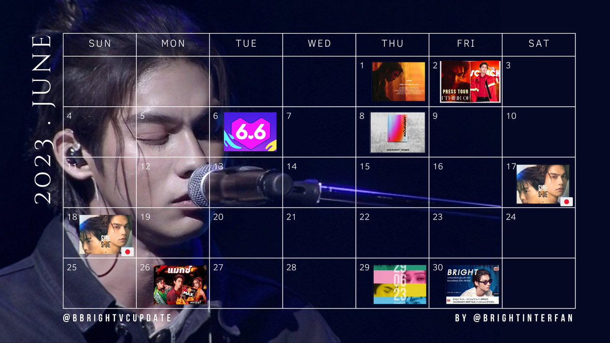 BrightInterfan's tweet photo. [ 2023 with Bright Vachirawit Chivaaree ]

June 2023

6/1 #IThinkOfYou MV
6/2 #IThinkOfYouPressTour
6/2 Scotch x Bright #ได้เวลาไบร์ทดื่มสก๊อตซุปไก่
6/6 LZD66 x Bright #Lazada66WOWTH
6/8 #ADOLESCENTMINIALBUM Pre-Order
6/17 Bright In Yokohama #SBSconcerttourinJPD1
6/18 Bright Onstage In JP #SBSconcerttourinJPD2
6/26 Bright LMR (Lay's Max Reborn) #LAYSMAXxBRIGHT
6/29 Bright VPTH #BRIGHTxVESPA
6/30 Patedtalk Bright #ป๋าเต็ดทอล์กxไบร์ท

BRIGHT HNY 2024
#2024BRIGHTWishingYou
#bbrightvc @bbrightvc