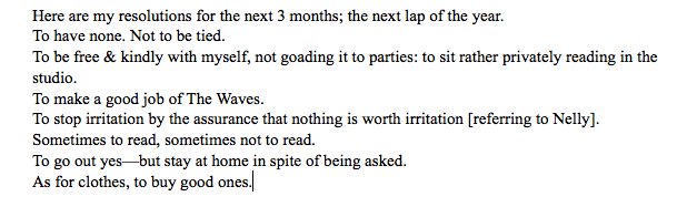 proseluvr's tweet photo. virginia woolf's new year's resolutions, written in 1931 https://t.co/CJb3l3XrPX