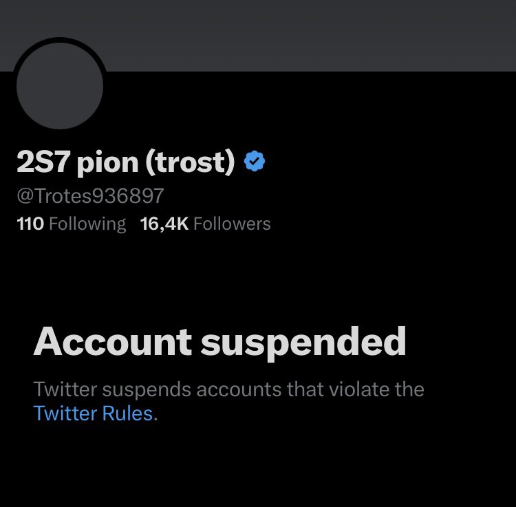 WarVehicle's tweet photo. For an unknown Reason, @Trotes936897 Account was permanently suspended. 
Twitter didn’t give him any chance to appeal(2nd Picture was provided by him). Neither do we know why he was suspended.

Go follow his backup @Pion_2S7 and please share this.

@X care to explain? https://t.co/hyKrRO9KwE
