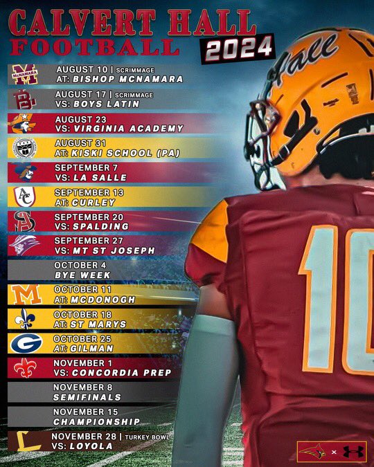 OLMC_CoachWard's tweet photo. Our 2024 Calvert Hall Football Schedule.
See You At The HALL!
#CalvertHall • #CHCHallIn https://t.co/0cwdFmBdV6