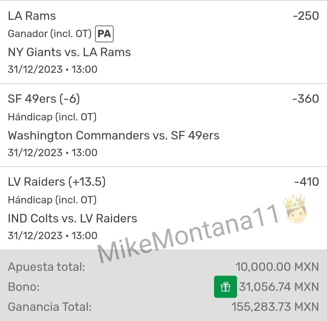 PicksMontana11's tweet photo. 🏈🏈🥷🎰🔥
El parlay se juega solo con lo que ya den por perdido pero se vale soñar
Si se gana la de #BillsMafia
Rifo $2500 ya saben like rt y seguirme para participar #Patriots #KCChiefs #RavensFlock #MIADolphins #LARams #SF49ers #Raiders #seahawks #HOUTexans #NFLTwitter #nfl https://t.co/1KaI3vRcnW