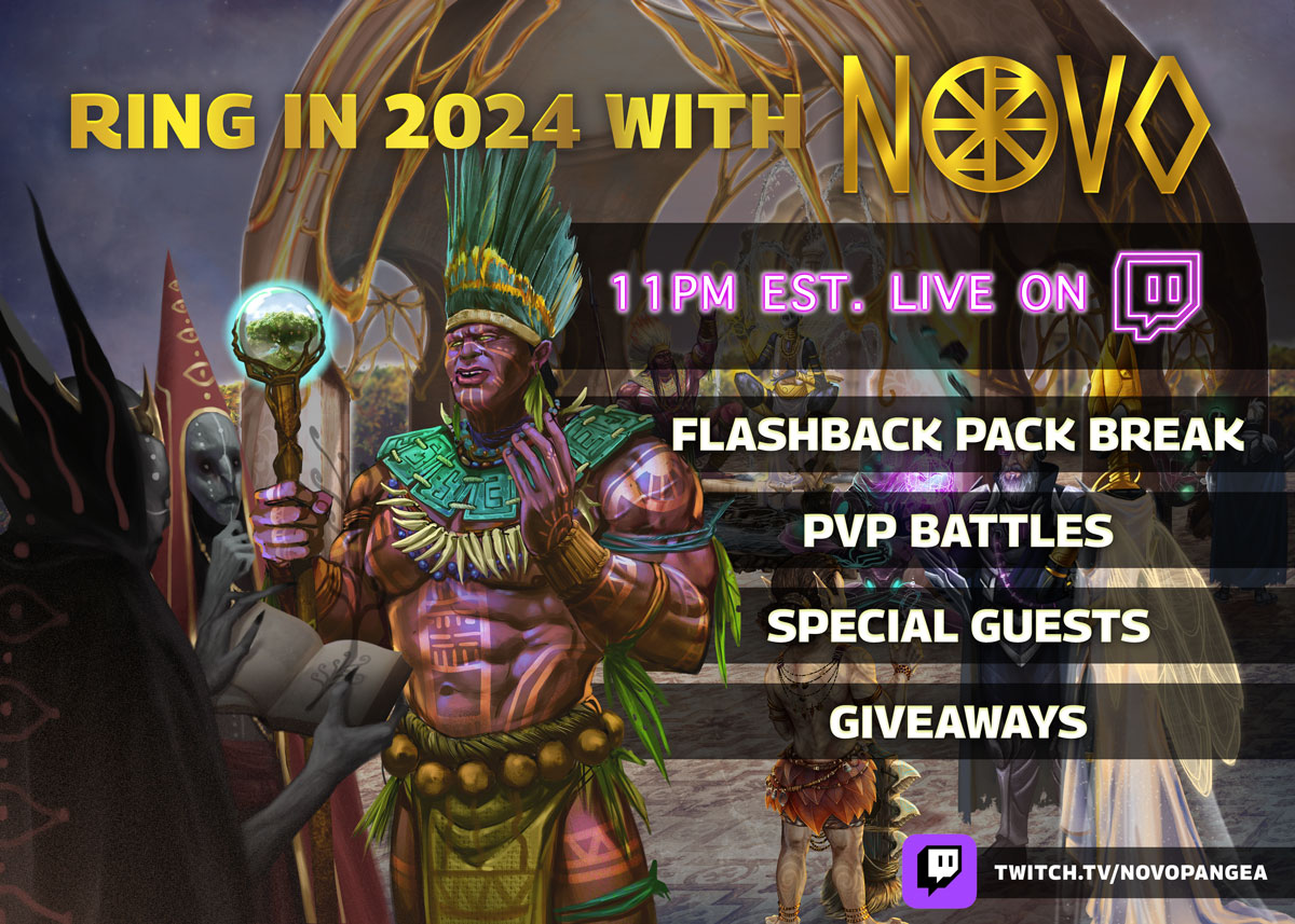 Novopangeaio's tweet image. 🎉 Join the #NOVOFAM as we ring in the New Year in style! 🥳 We're going LIVE on Twitch at 11pm EST for an epic night featuring our SOLD OUT Flashback Pack Break, thrilling PVP battles, giveaways, and more! 🎆 Like, drop your wallet &amp;amp; tag 3 friends you want to join for a chance