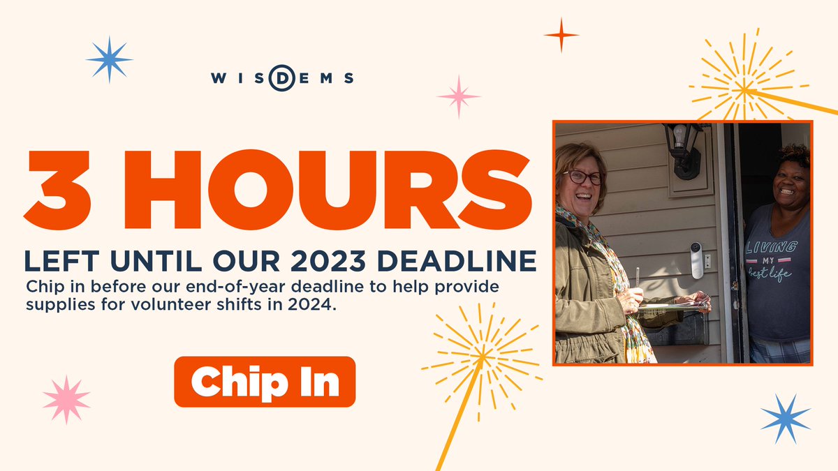 🕘🕘🕘 3 hours left to support our end-of-year fundraising goal! Support our on-the-ground, year-round statewide organizing. Chip in now to make sure our organizers and grassroots volunteers have what they need to win next year: wisdems.org/readyfor2024