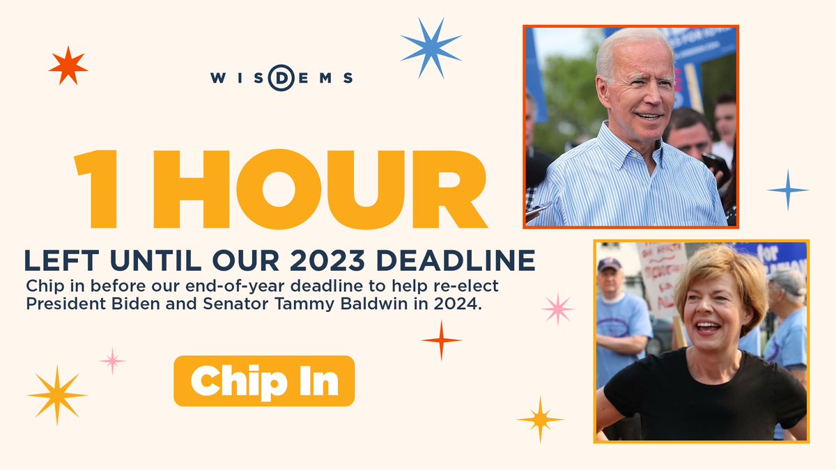 ⏰⏰⏰ One hour left! You can still be a part of our winning team, and help us grow our wins in 2024. Chip in any amount now to join us before our midnight deadline 🎉 wisdems.org/readyfor2024