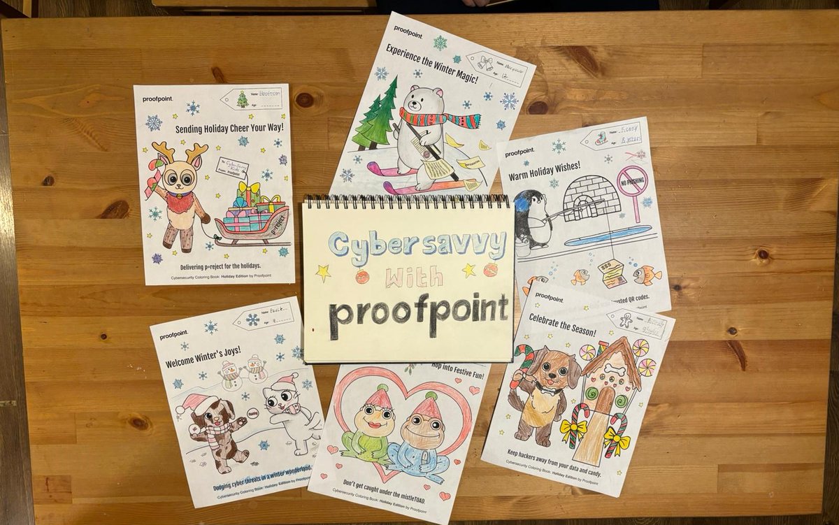 Simply_Lalith's tweet photo. Our kids had an amazing time coloring the @proofpoint Cybersecurity Coloring Book. We gathered around the table to discuss many ways we can all be cybersafe in the new year. Thanks for the #ProofpointHoliday edition of the coloring book. https://t.co/Ma8KQ7gOuU