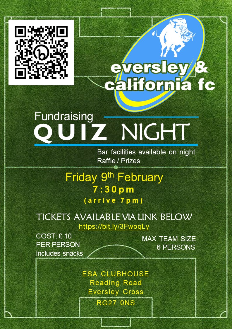 Quiz Night (DATE CHANGE)
Friday 9th February
£10 per person
Tickets on sale now
bit.ly/3FwoqLy
