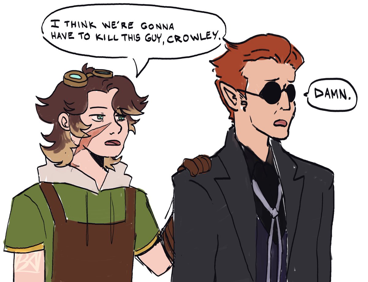 uh last official art for this year with my 2 comfort characters that i've been obssessed with the whole year

this is not the first crossover with tubbo and good omens i ever made
#tubbofanart #crowleyfanart