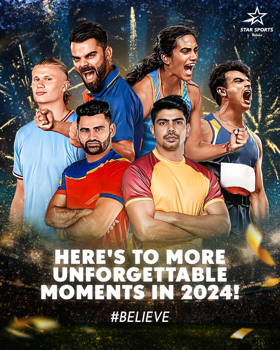 ImTanujSingh's tweet photo. Star Sports' poster for Happy New Year 2024.

- King Kohli &amp; Neeraj Chopra in the poster...!!!! https://t.co/vEFVB9fWBG