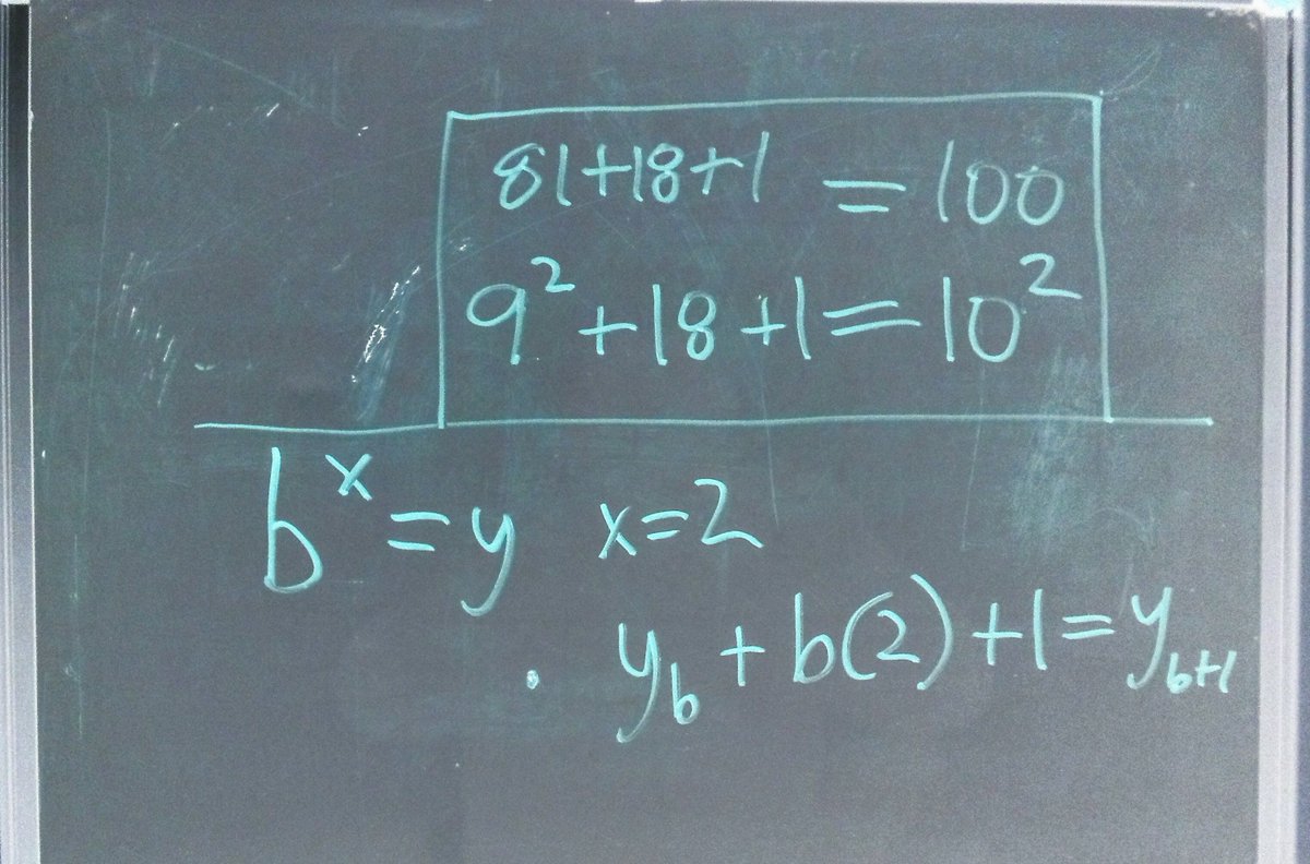 tonygolden010's tweet image. An equation that came to #mind from #memory from I think #MathAnalysis (teen age years)... 
b^x=y ... x=2  y[subscript b]+b(2)+1=y[subscript b+1]...  Helps make it easier to find the next square... More legible on the board...
#FindingTheNextSquare 🤔