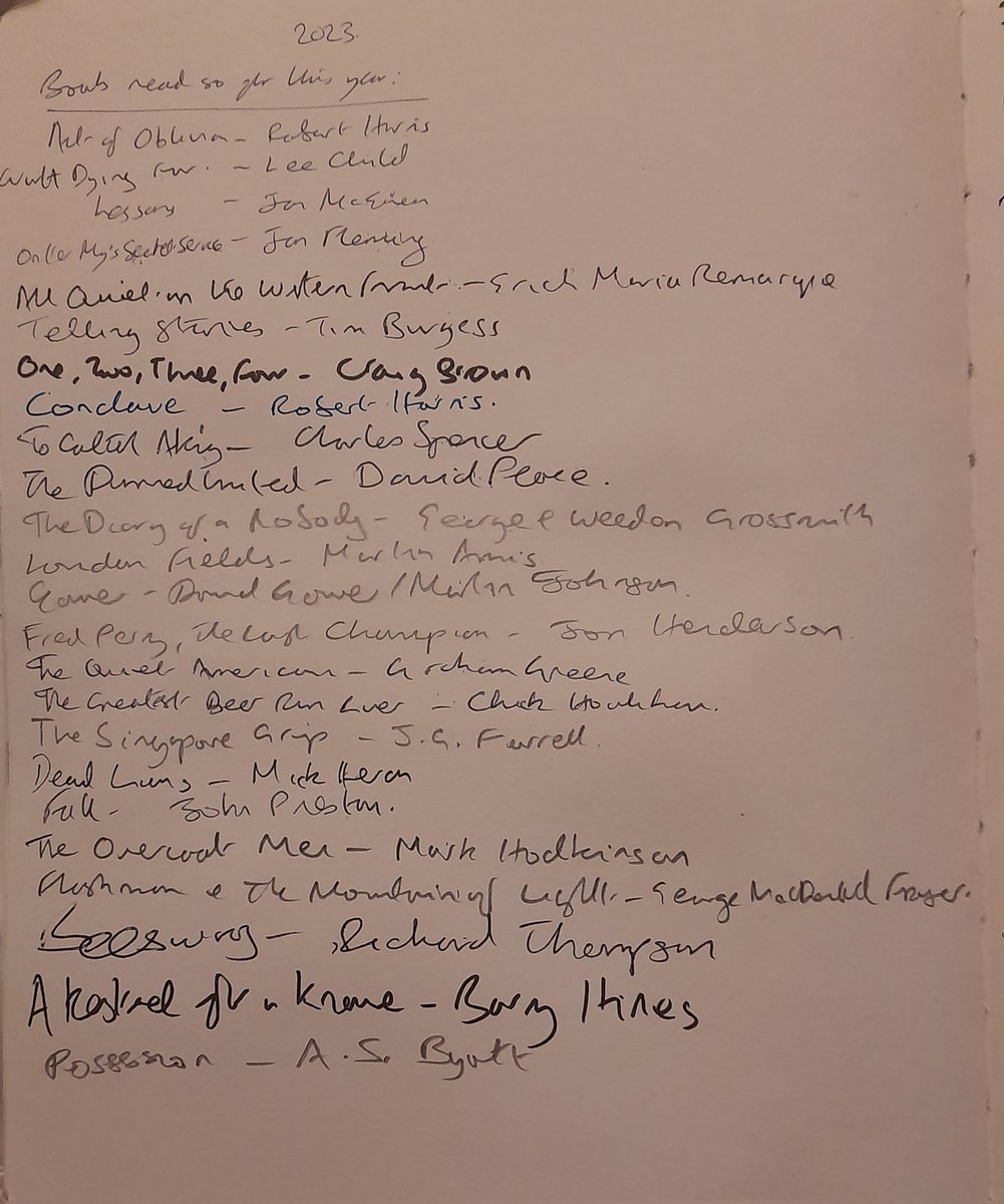 List of books read during 2023. Best is a toss up between Possession or Singapore Grip. Craig Brown was the best non fiction. Couldn't stand Martin Amis. Happy New Year