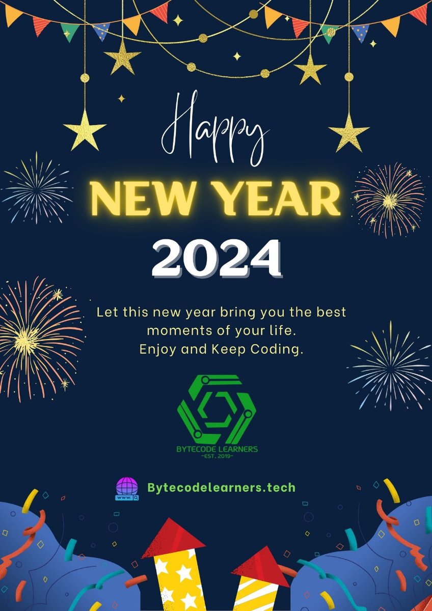 ByteCodeLearner's tweet image. New Year, New Codes! ByteCode Learners is ready to take on 2024 with more coding and learning. Let's code our way to success.
Happy New Year!
#NewYear2024 #ByteCodeLearners #CodingNewYear #CodeLife #Programming #LearnToCode #CodeNewbie #CodingCommunity #TechEducation #Code