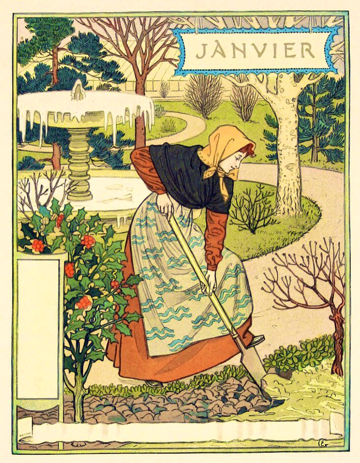 #January by Eugene Grasset, for La Belle Jardiniere. #artnouveau #calendar, 1896. #January1st #1stJanuary #NewYear #NewYear2024