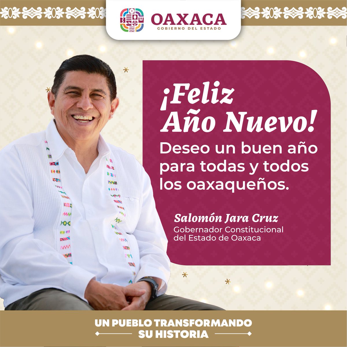 ¡Paisanas y paisanos! De corazón les envío mis mejores deseos en este año que termina. Que la paz, la armonía, la salud y el bienestar nos acompañen durante todo el 2024 que está por llegar. Por nuestra parte, seguirá firme el compromiso de transformar, recuperar la grandeza de