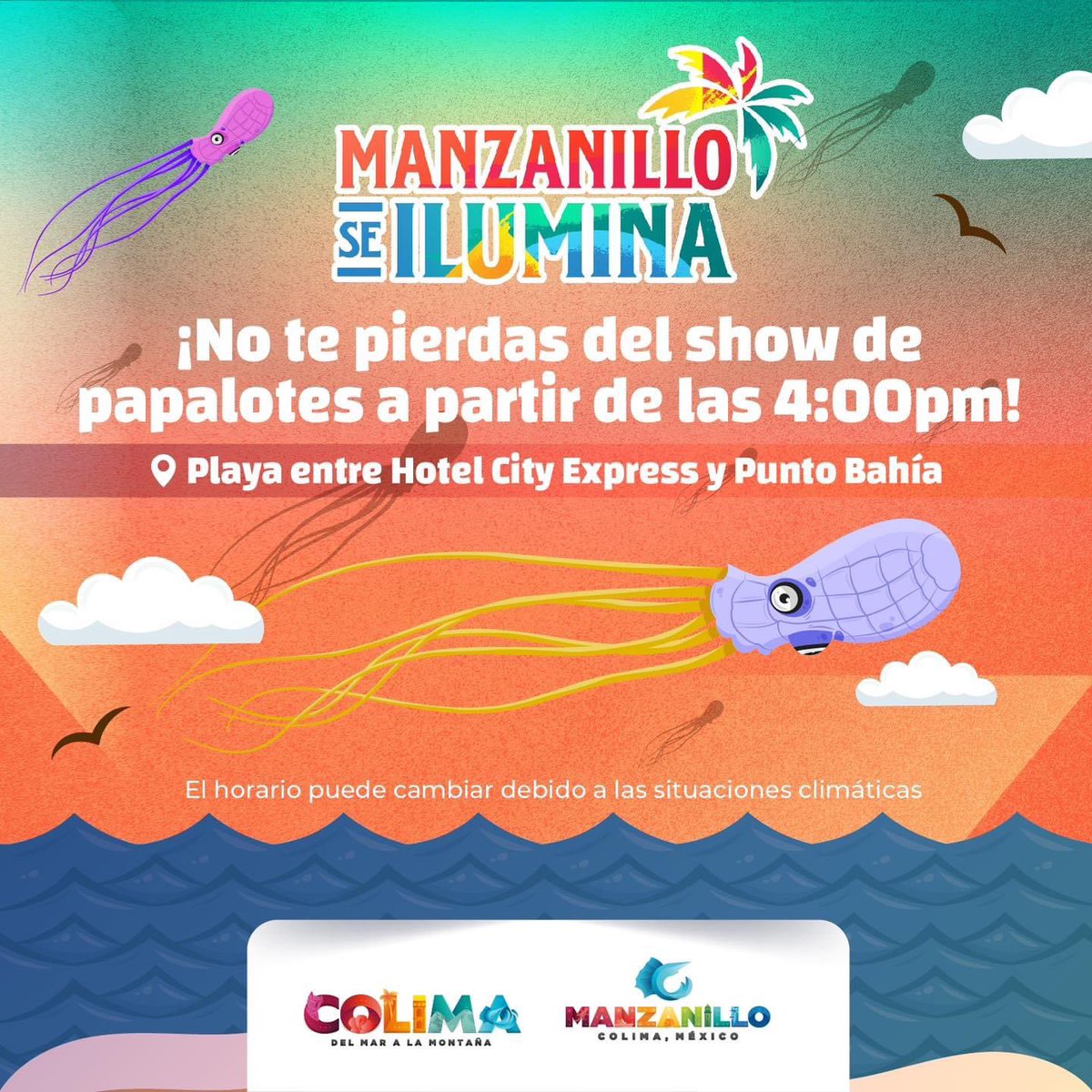 indira_vizcaino's tweet photo. ¡La fiesta comienza desde las 4 de la tarde! Disfruta del increíble espectáculo de papalotes gigantes que Manzanillo se Ilumina trae para ti y tu familia. ¡No te lo puedes perder! 🪁✨ https://t.co/1vZwAYrtlT
