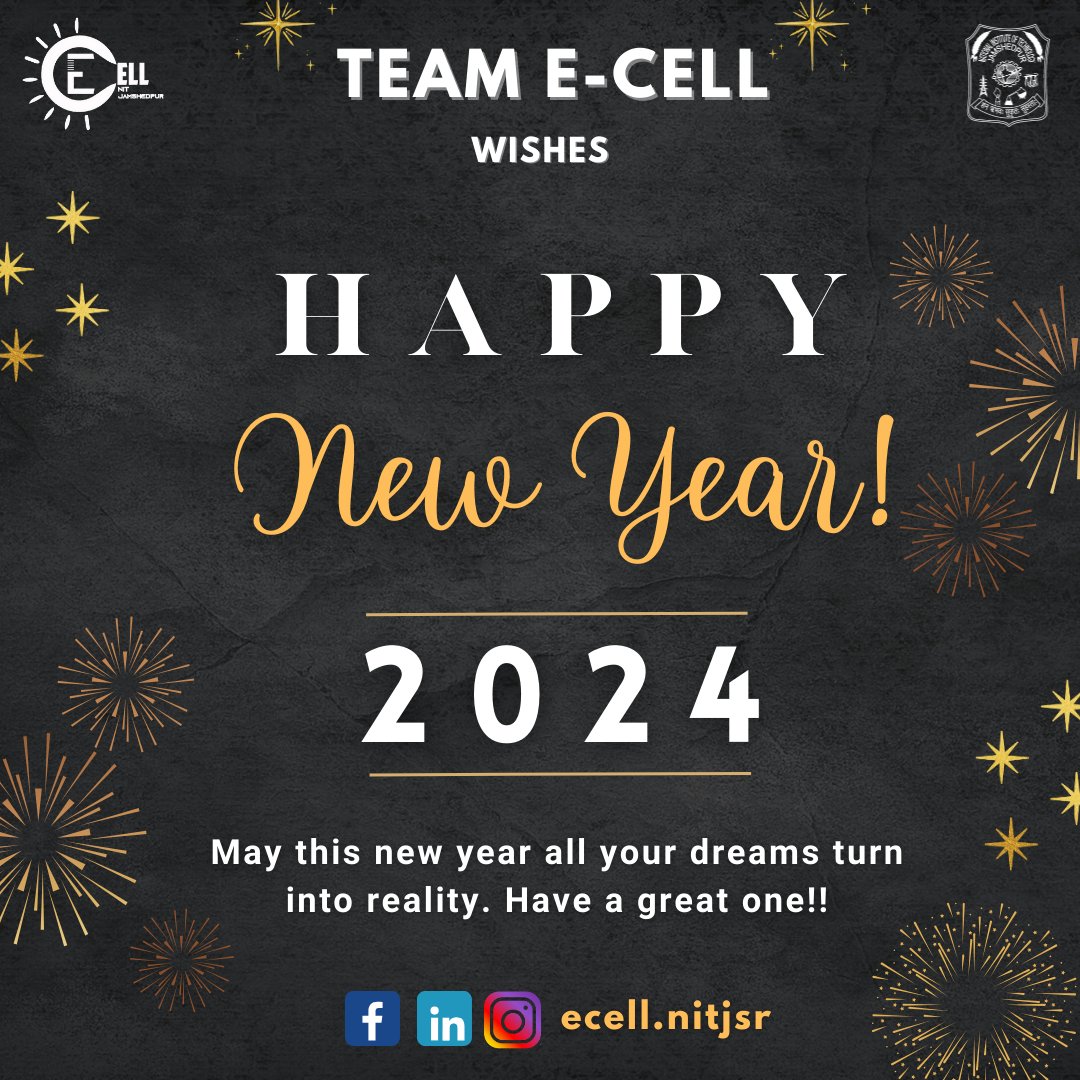 ecell_nitjsr's tweet photo. 'The only limit to our realization of tomorrow will be our doubts of today.' - Franklin D. Roosevelt. 
As we bid farewell to the past and welcome the New Year, let's conquer uncertainties with unwavering determination. 

Team E-Cell, NIT Jamshedpur wishes you a Happy New Year. https://t.co/va6IgvBQhK