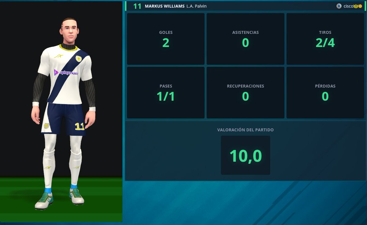 CiscoRaya's tweet photo. Markus Williams de nuevo MVP de la semana en @striker_manager goles son amores, a pares los mete, puntuación de 10!!😍 https://t.co/3MluPrfM7v