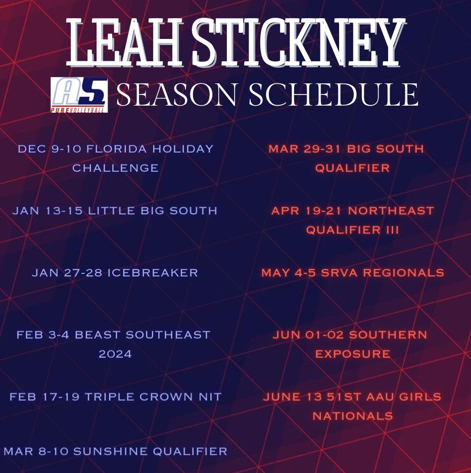 2024 CLUB SEASON SCHEDULE! So excited to compete at these tournaments with my team!!❤️🏐💙