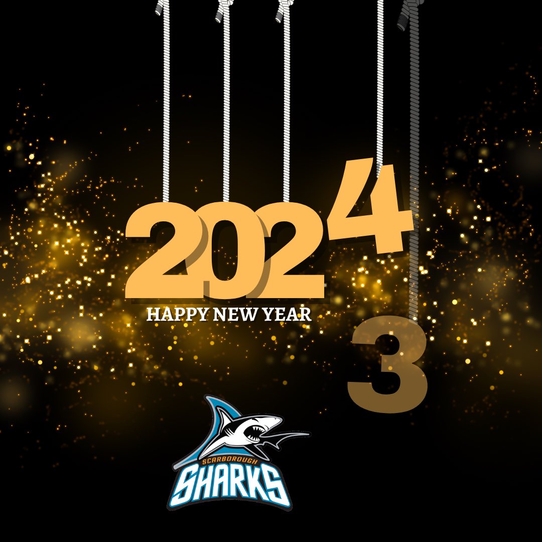 ScarbSharksGHL's tweet photo. The Scarborough Sharks would like to wish you and your family a very Happy New Year.  Looking forward to make memories with everyone in 2024.   The Sharks New Years Classic starts in less than.  GO Sharks G0! https://t.co/WFiE1WO9oC