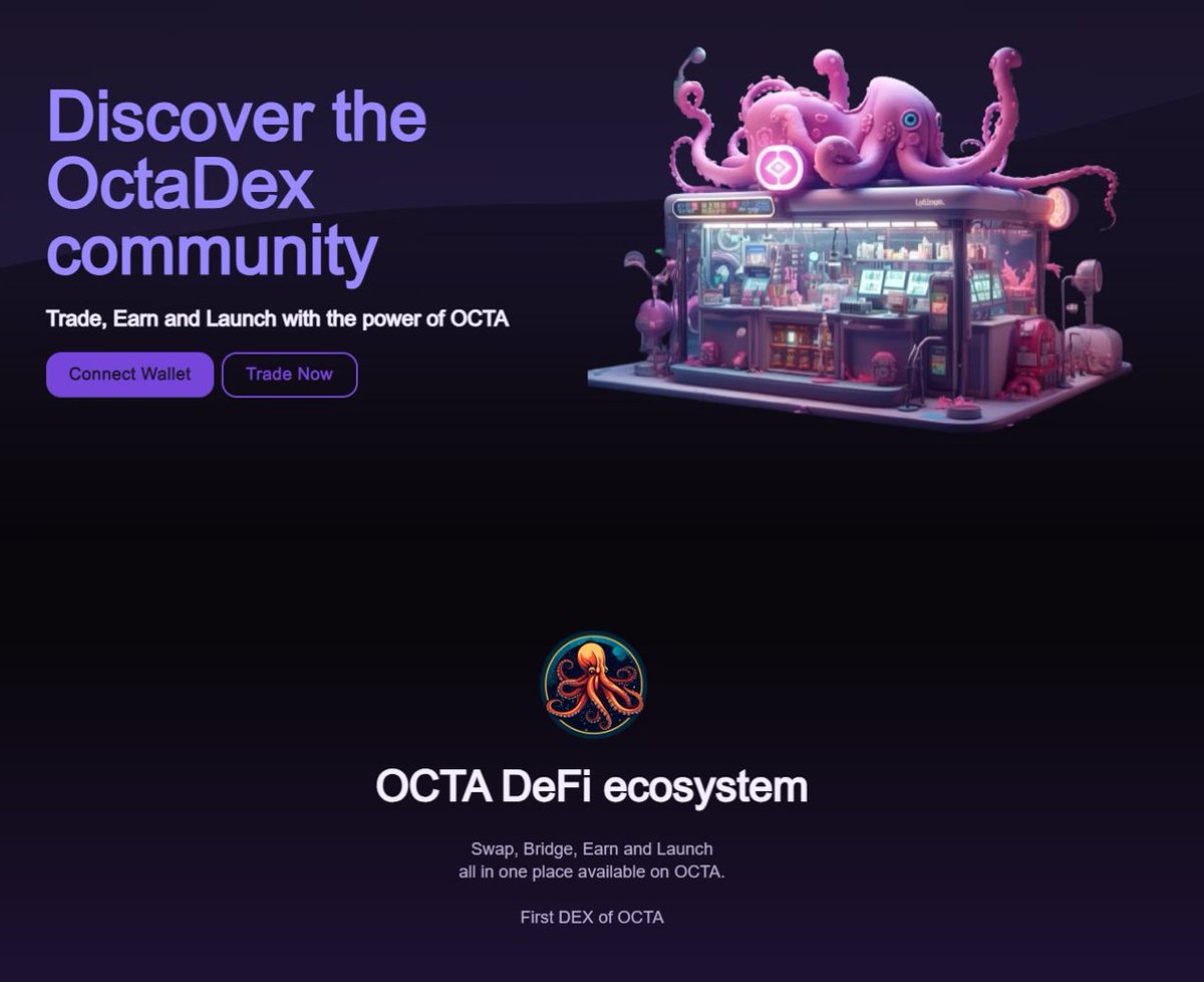 I just found  first  #dex on $OCTA listed few hours ago and still around 20k$ market lol.
They have burned the LP and verified all.
💎🔥
High risk play but could be worth it, maybe we will get $OCTA season same as $SOL or $INJ.

$ETH $INJ $SOL $BONK $RVF $TET $ETH #DEX $VRA $DOT
