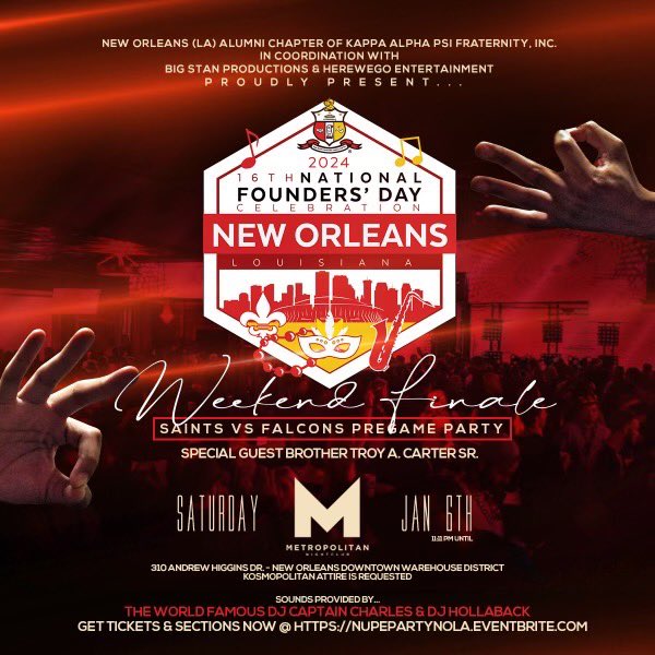 National Founders Day Weekend Finale, Saints vs Falcons Pregame Party! Get your tickets at eventbrite.com/e/official-kap… #Kapsi #Nupes