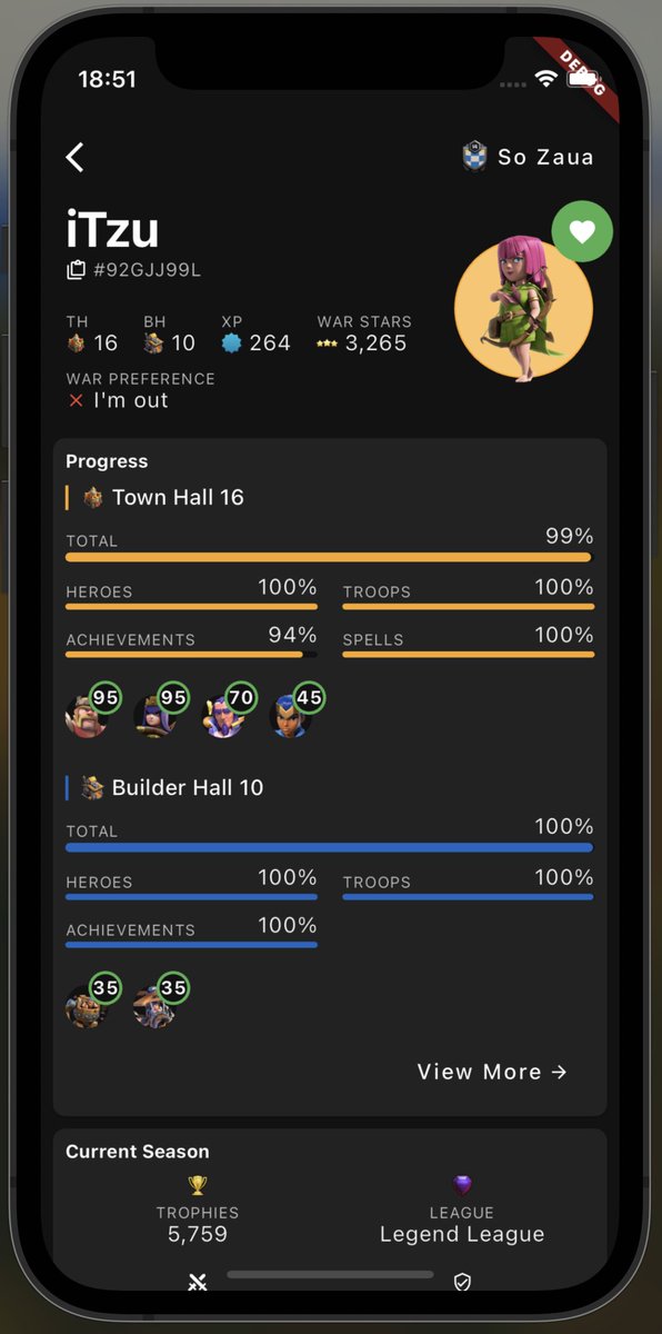 Happy New Year!
Coming soon on the app, a redesign of the player profile progress card ✨📈.

Thank you <a href="/iTzuDL/">iTzu</a> for the example profile 😉!

Want to support my work? Use code ✨ cos ✨
clashofstats.com/code