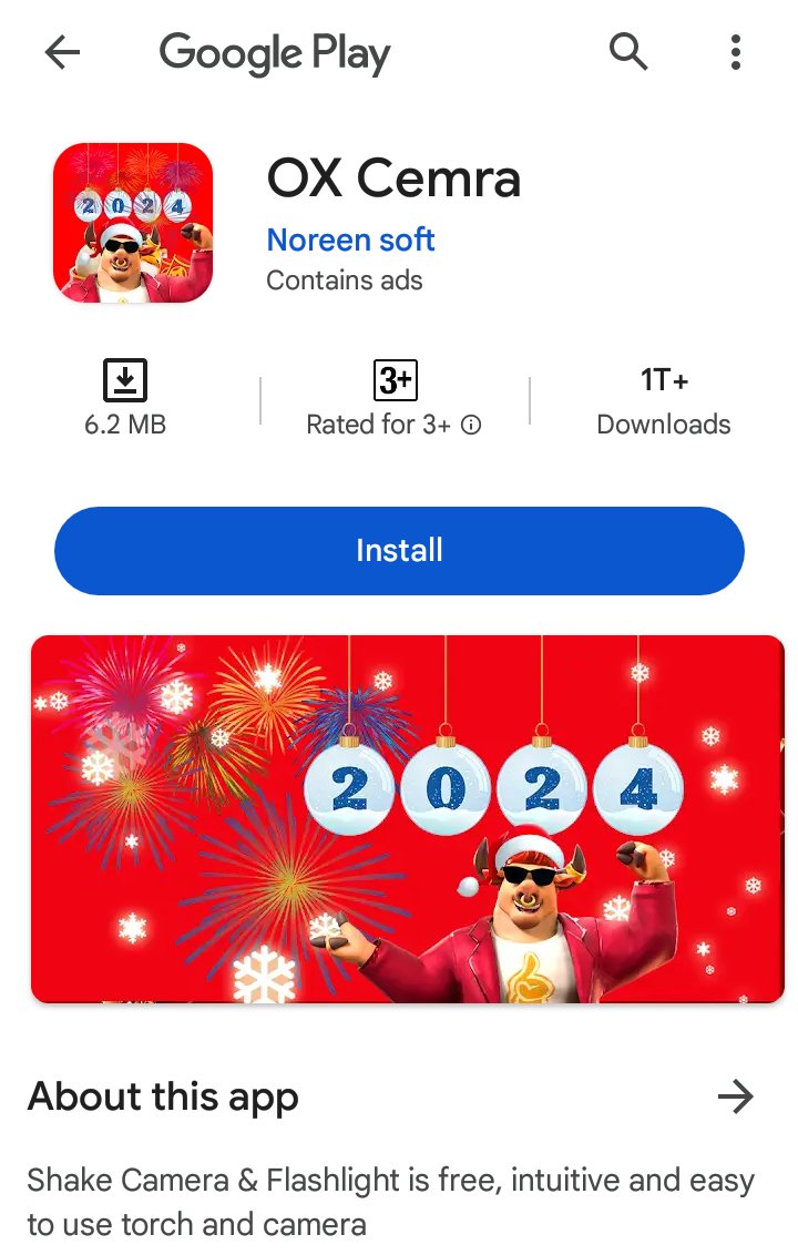 SecneurX's tweet photo. We detected more #Malicious #Joker #apps on
@GooglePlay @GooglePlayBiz

Joker on Google Play
With 1,000+downloads
https://t.co/17zWhcl9Xj
App Name - OX Cemra

#Trojan #Malware #Joker #playstore  #cybersecurity #ThreatHunting #infosec #Android https://t.co/sAQDs34wNA