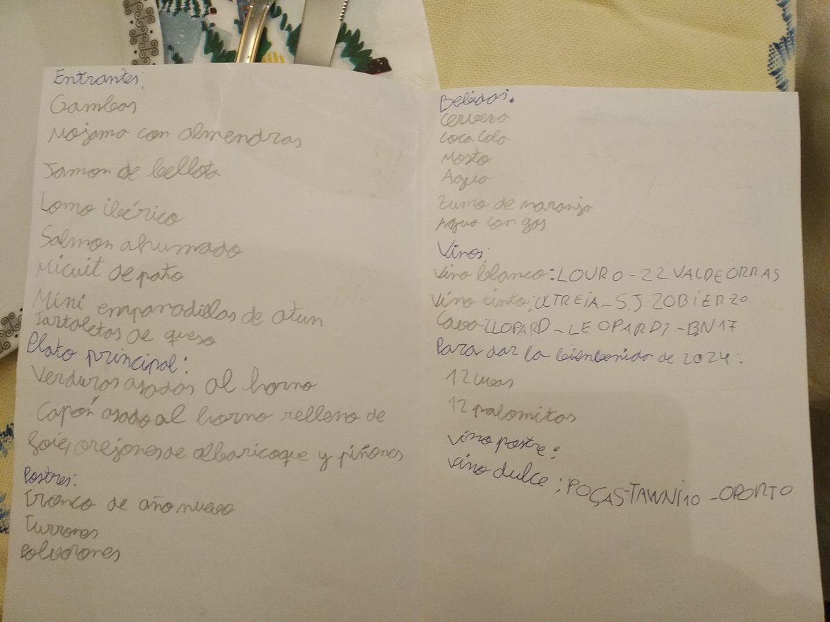 Pues ya nos ha preparado mi hija el menú de nochevieja!!! 😍