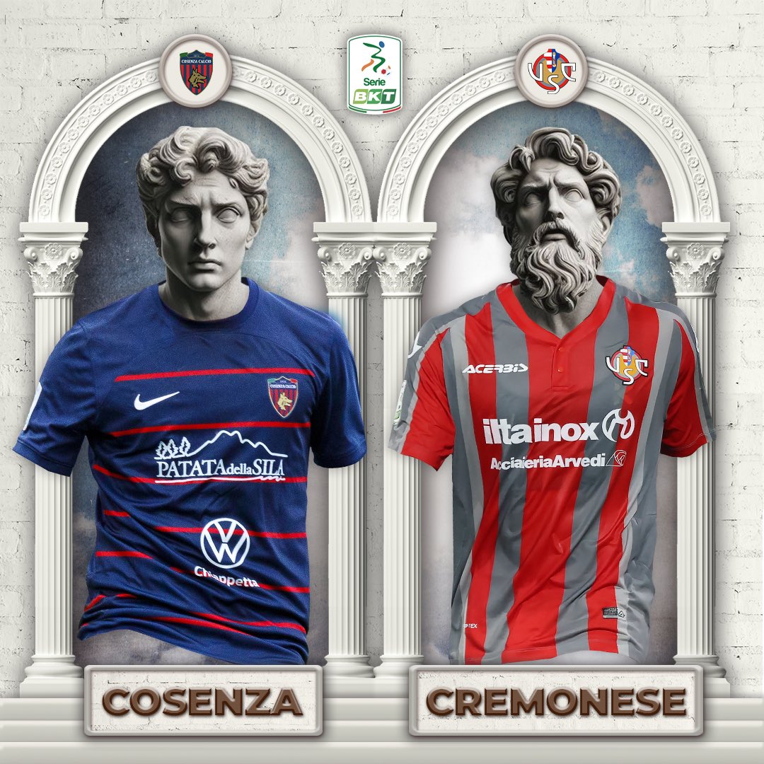 Lega_B's tweet photo. Continua la sfida per eleggere la maglia più bella della #SerieBKT 23-24👕

Chiudiamo il 2023 con la sfida della #JerseyChallenge che mette a confronto la maglia del Cosenza e quella della Cremonese. https://t.co/xmrxaEZKtP