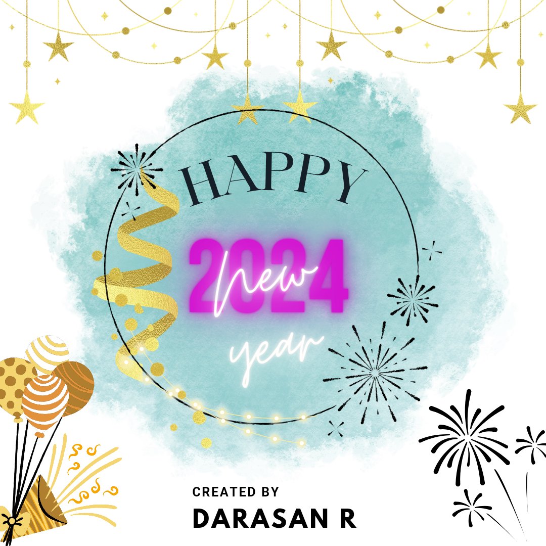 rdarasan26's tweet photo. Hi all, A very Happy  New Year 2024
* End of 2023.. Rectify your struggles in 2024 you faced in 2023
* Have a Great  Year ahead with positive  thought's.. 
* Keep Rocking 
Comment 💬 your thoughts🤔💭 regarding my design @canva
* Consistent &amp; Practice makes a person perfect💯👏 https://t.co/E2QiEigygp