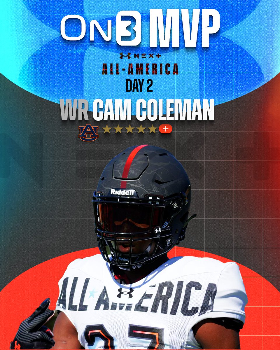 Auburn Five-Star Plus+ WR signee Cam Coleman earns Day 2 #UANext On3 MVP🦅 More via @CharlesPower: on3.com/news/under-arm…