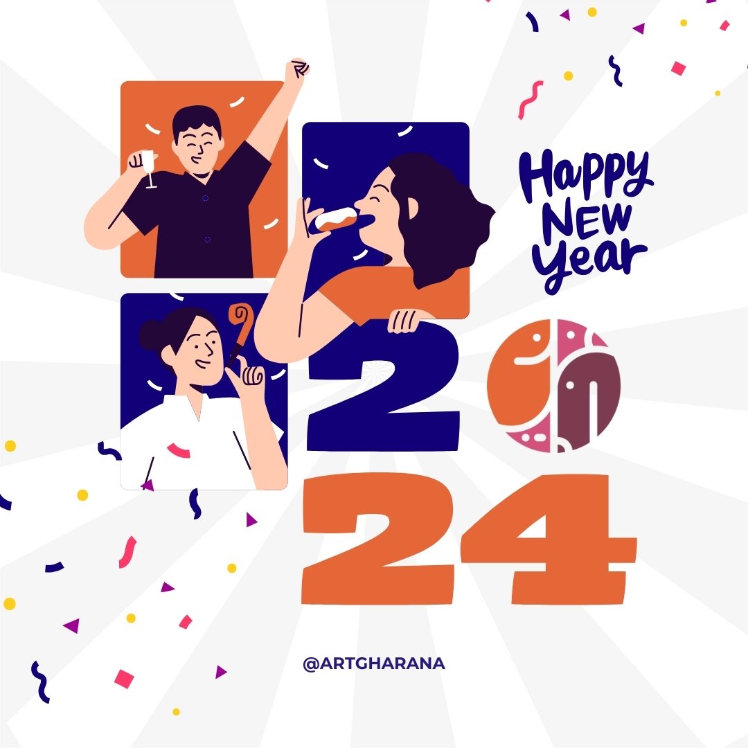 At ARTGHARANA, we're all about mixing beats, splashing colors, and mastering new skills. Let's make this year a masterpiece of music, art, and endless learning. Happy New Year ✨ from our family to yours! 🌐artgharana.com #HappyNewYear2024 #Welcome2024