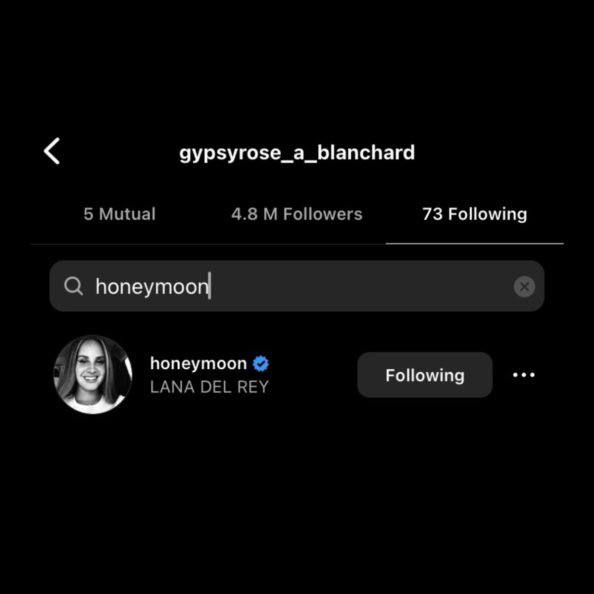 ROBCRAVEE's tweet photo. Gypsy Rose Blanchard started following Lana Del Rey on Instagram. https://t.co/nuJiH0ePyY