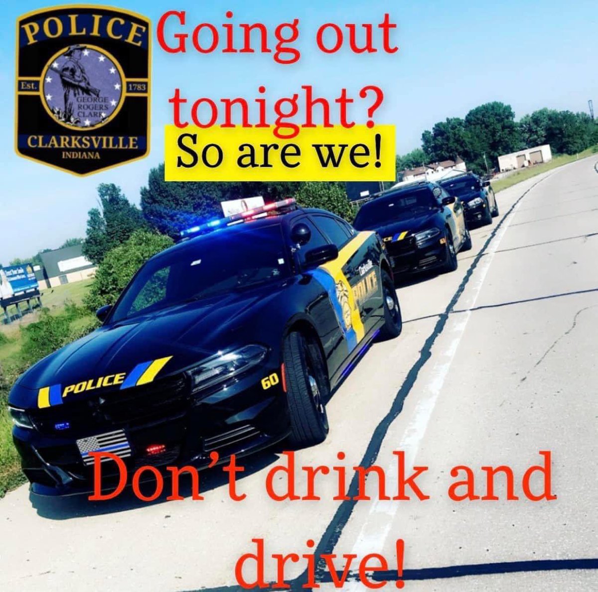 We want to wish everyone a very SAFE and Happy New Year’s Eve! Please remember to call Uber, Lyft, mom, dad or friend if you need a ride. #dontdrinkdrive #yourClarksvillePD
