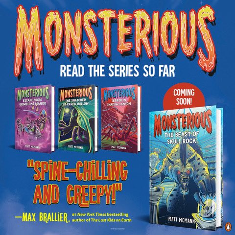 Wanna welcome 2024 with a spooky read? Catch up on the MONSTERIOUS series before book 4 drops on Jan 16. MONSTERIOUS books can be read in any order. Details at MattMcMann.com or wherever you buy books. @penguinkids #kidlit #spookymg