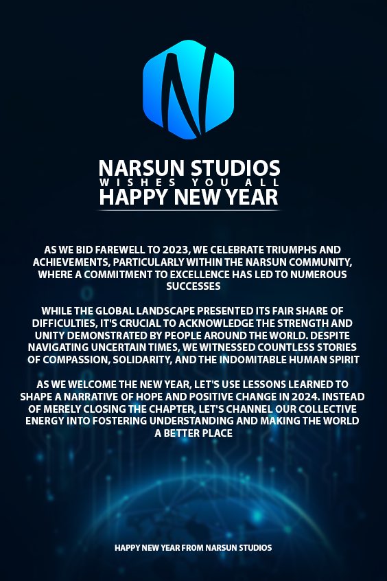 New Year, New Vibes! 🎉 Cheers to a fantastic year ahead from all of us at Narsun Studios. Let's make it awesome together! 🌟🥳 

#Hello2024 #TeamSpirit #HappyNewYear #Narsunstudios