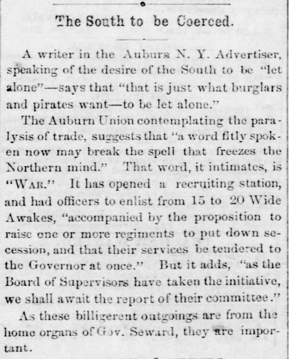 Only South Carolina had seceded at this point. This is a fascinating Southern perspective on a writer in a Northern newspaper. Note the reference to trade, war, and Gov. Seward.

#USHistory #USCivilWar
Semi-Weekly Mississippian, Dec 25, 1860