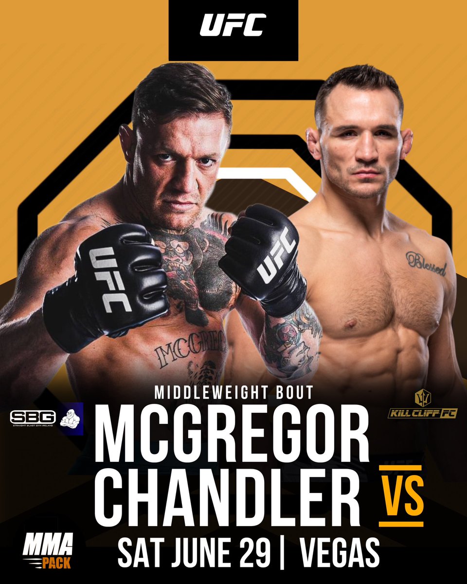 Conor McGregor announced today he will fight Michael Chandler on June 29th in Las Vegas at 185 lbs. 
#UFC #ConorMcgregor #MichaelChandler #KillCliffFC