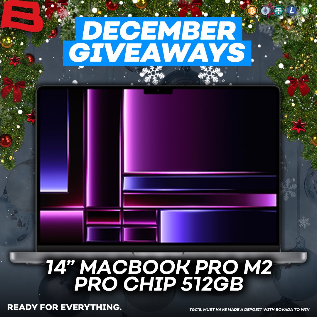 💻🎄 MacBook Pro Giveaway 🎄💻 Let’s wrap up our December giveaways with a MacBook Pro M2 💻🤯 To enter: 🔁 Re-post & follow us Winner announced Friday! 👉 Must have a valid Bovada account with a deposit in the last 7 days