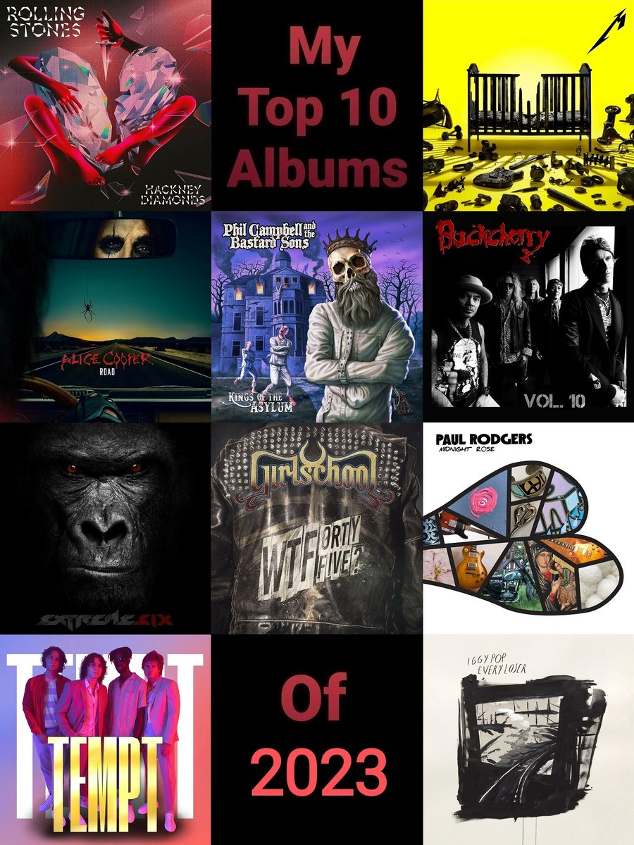 My Top 10 #Rock / #Metal Albums Of 2023 
 
#TheRollingStones, #Metallica, #AliceCooper, #PhilCampbellAndTheBastardsSons, #Buckcherry, #Extremeband, #Girlschool, #PaulRodgers, #Tempt, #IggyPop