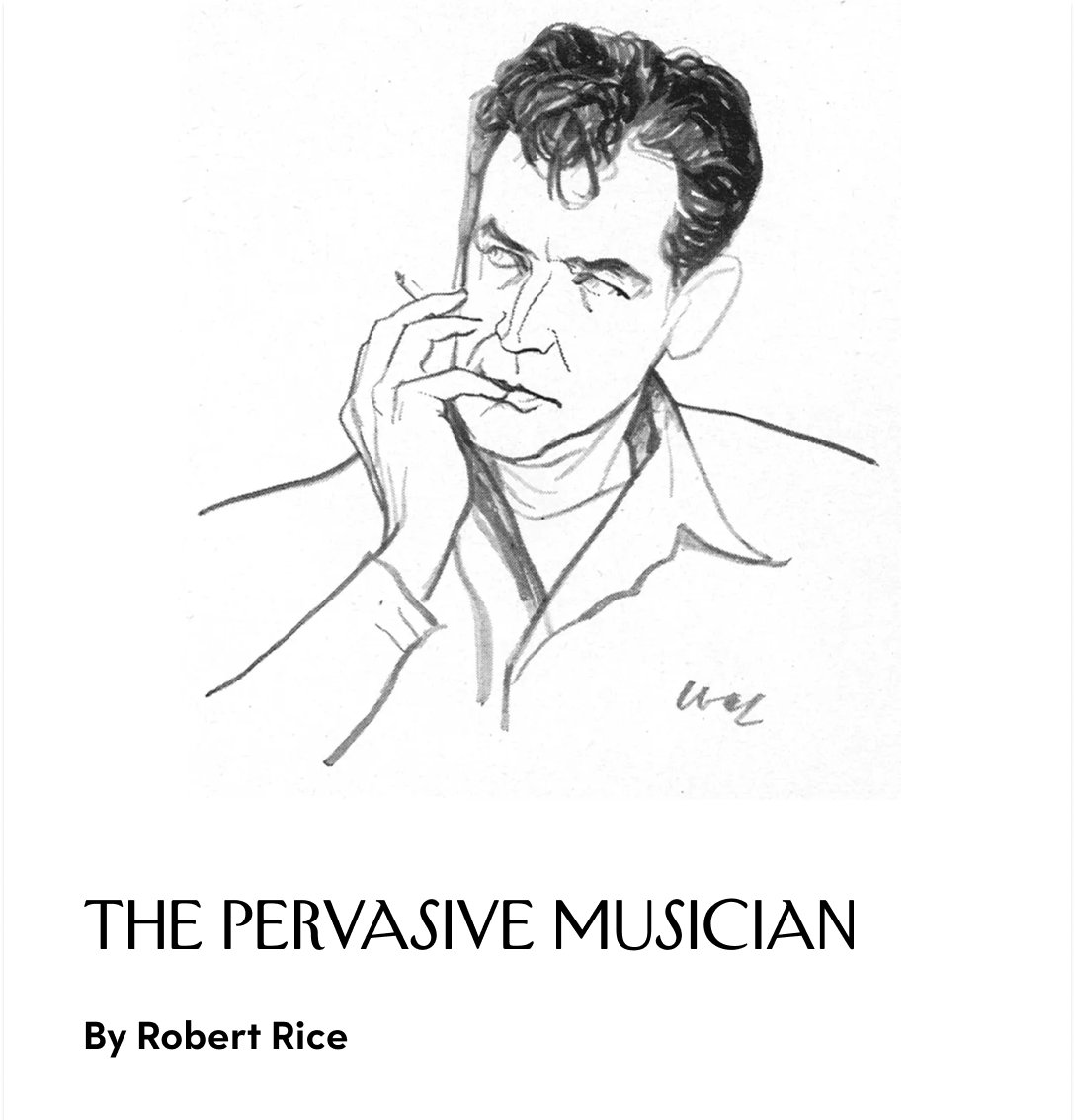 NewYorker's tweet photo. In 1958, The New Yorker published a two-part Profile of Leonard Bernstein, the composer who transformed the American musical into a form of high art and is now the subject of the bio-pic “Maestro.” Revisit an early account of his love affair with music: https://t.co/AIvemGXhAz https://t.co/0yK8X0bBCT