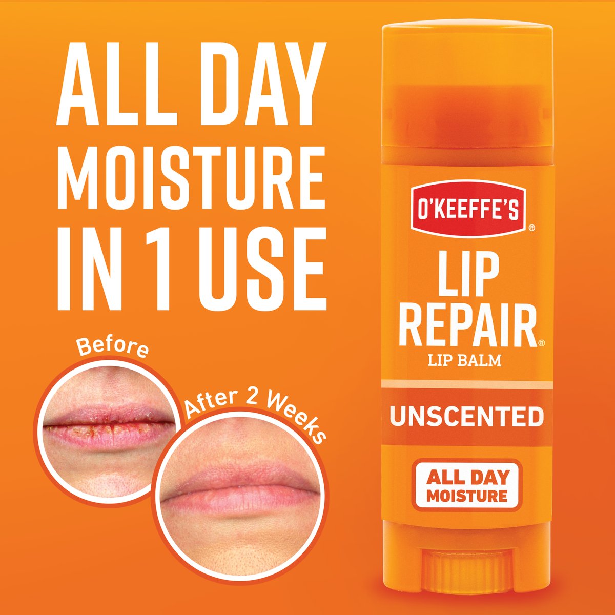 O'Keeffe's Lip Repair provides all day moisture in 1 use. Guaranteed Relief or your money back. 

#okeeffes #liprepair #drylips #crackedlips #lipbalm