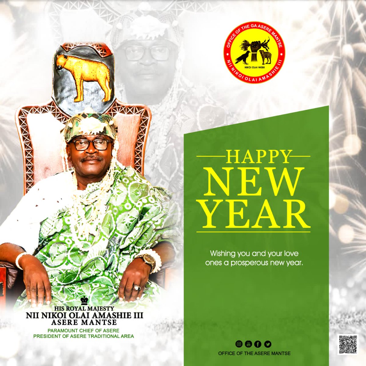 Neequaye7's tweet photo. ASERE Mantse Nii NIKOI OLAI AMASHIE III PARAMOUNT CHIEF AND PRESIDENT OF ASERE TRADITIONAL COUNCIL/AREA wishes you Happy New
@JoyNewsOnTV @tv3_ghana @Citi973 @metrotvgh https://t.co/HzwpN8KktM