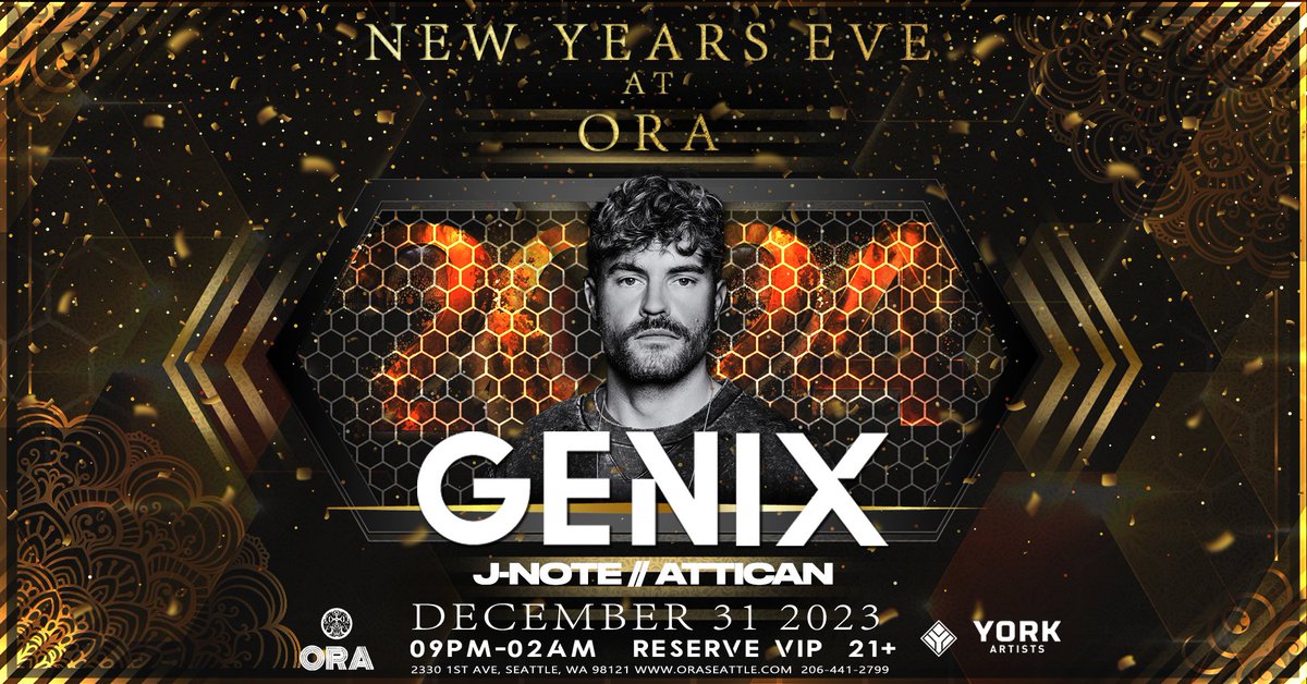New Years Eve with <a href="/GenixDJ/">Genix</a>, J-Note and Attican!!

tickets: tickets.oraseattle.com/e/new-years-ev…

#nye #ora #seattle #oraseattle #nye2024 #trance #progressive #techno #dancemusic