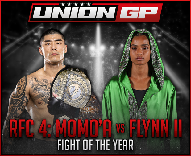 Union_GP's tweet image. With 42.9% of the votes, the 2023 Fight of the Year Award goes to Zion Momo'a and CC Flynn for their rematch that took place at RFC 4: One Above All, in the 8-seeded one night Orochi Grand Prix tournament finals for the vacated Ryūjin FC Championship!