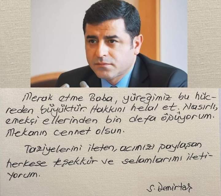 Milyonlarca insan bu gece eğlenip gülerken yüreği hücrelerden büyük olan herkese selam olsun. Baba sevgisini ve acısını yaşadığım son zamanlarda daha da iyi anlayan biri olarak sayın Selahattin Demirtaş'ın acısını paylaşıyor kendisine ve tüm ailesine başsağlığı diliyorum...